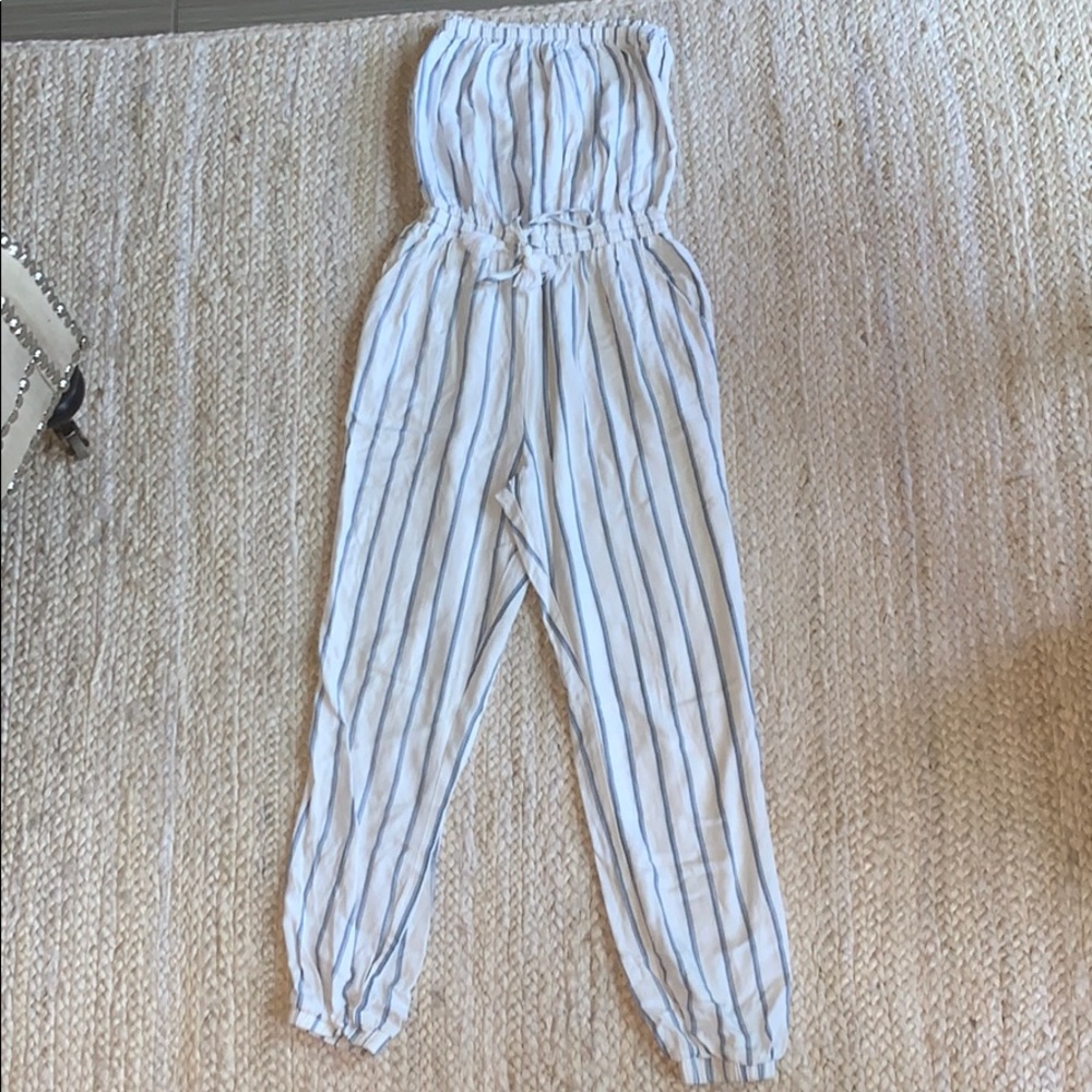 XXI Forever 21 Strapless Stripe Tie Jumpsuit S
